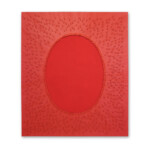 Grande silenzio rosso 2025, opera d'arte contemporanea, tecnica mista su carta e tela con texture materica e grande ovale rosso centrale, realizzata dall'artista Giovanni Fava.